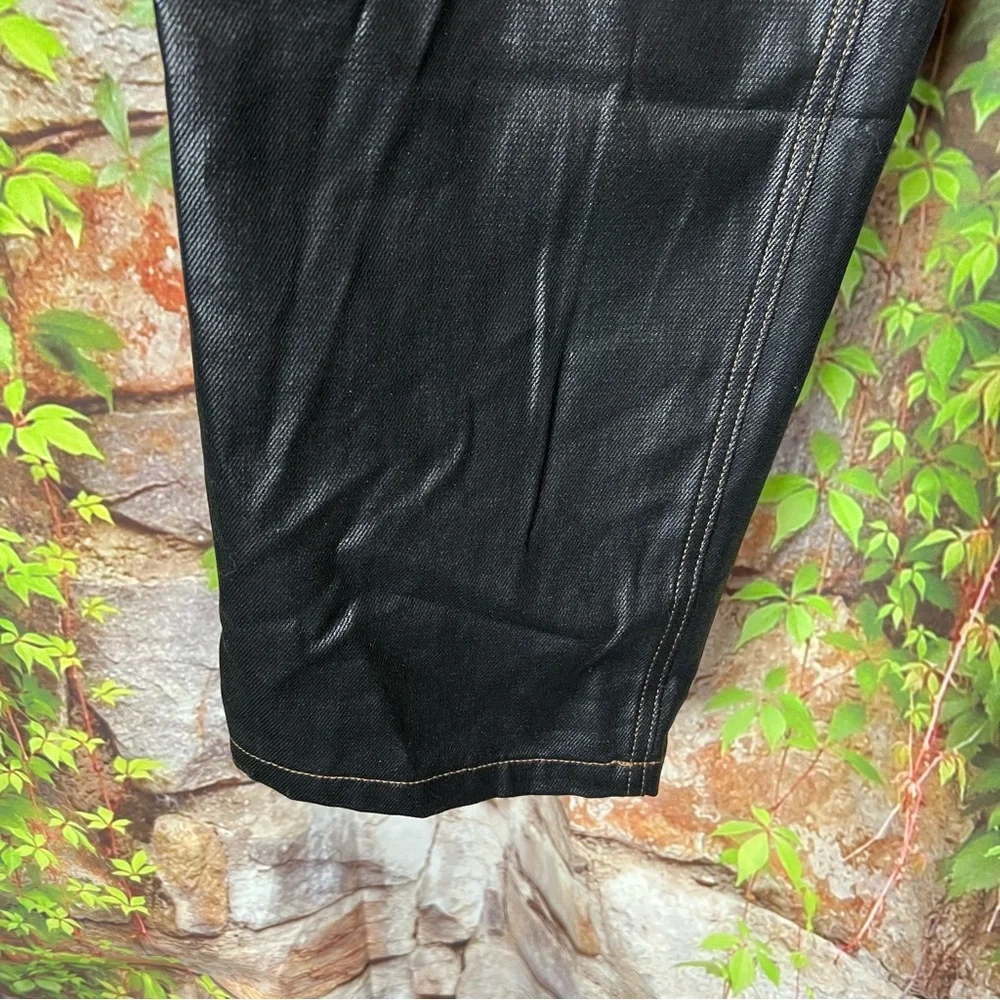TOPSHOP Modern Architectural Black Waxed Denim Wide Leg Jeans, 4 - Picture 7 of 16